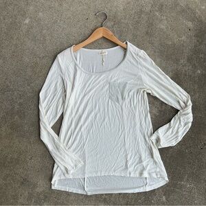 HINT Cream Long Sleeve Top w/ Shimmer Detail Stretchy Hi Lo Shirt Size L Large